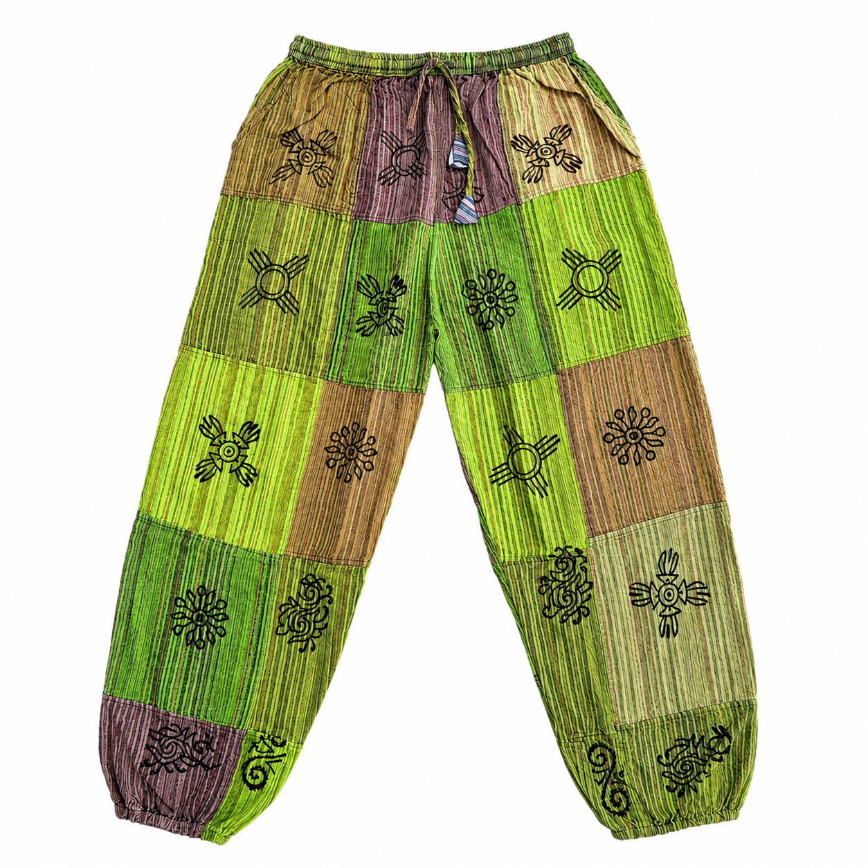 Stone Washed Block Print Harem Pants
