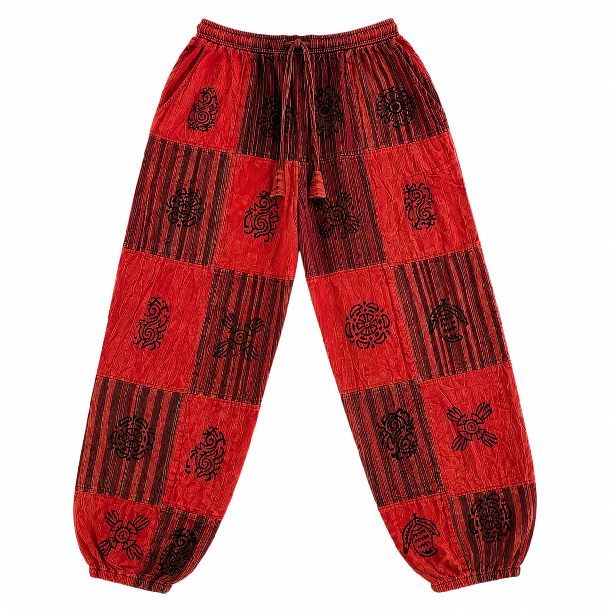 Stone Washed Block Print Harem Pants