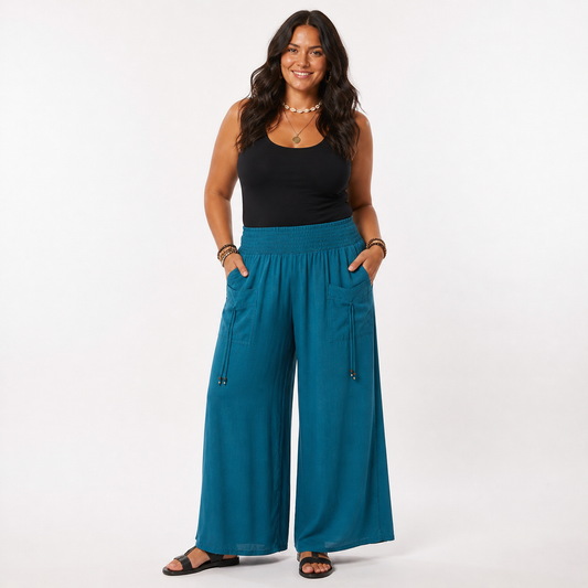 Shirred Wide Leg Pants