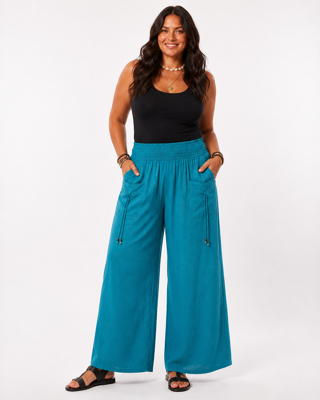 Shirred Wide Leg Pants