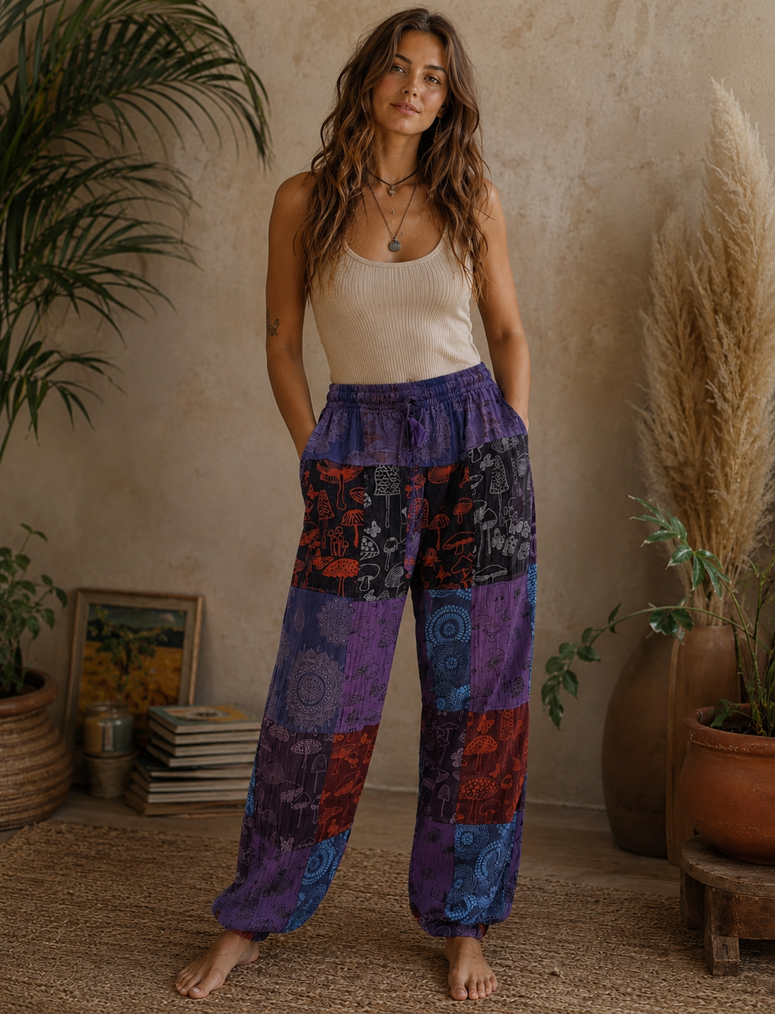 Mushroom and Mandala Patchwork Pants