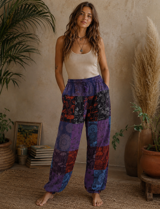 Mushroom and Mandala Patchwork Pants