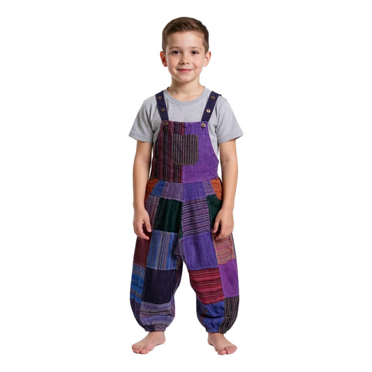 Kids Cotton Stonewashed Patch Overalls