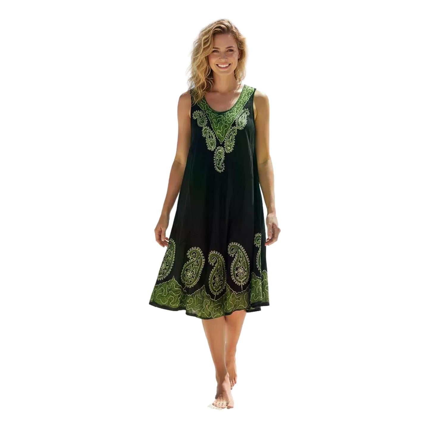 Batik Embroidered  Umbrella Dress
