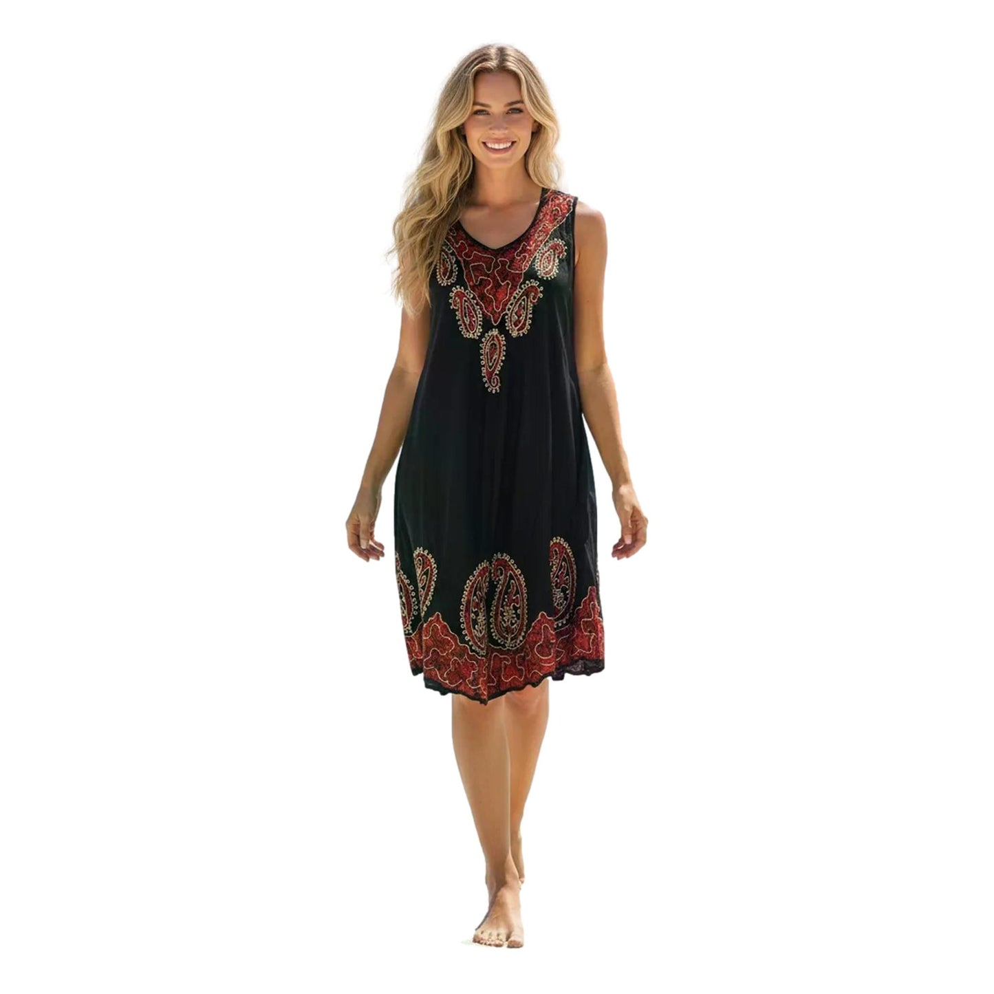 Batik Embroidered  Umbrella Dress
