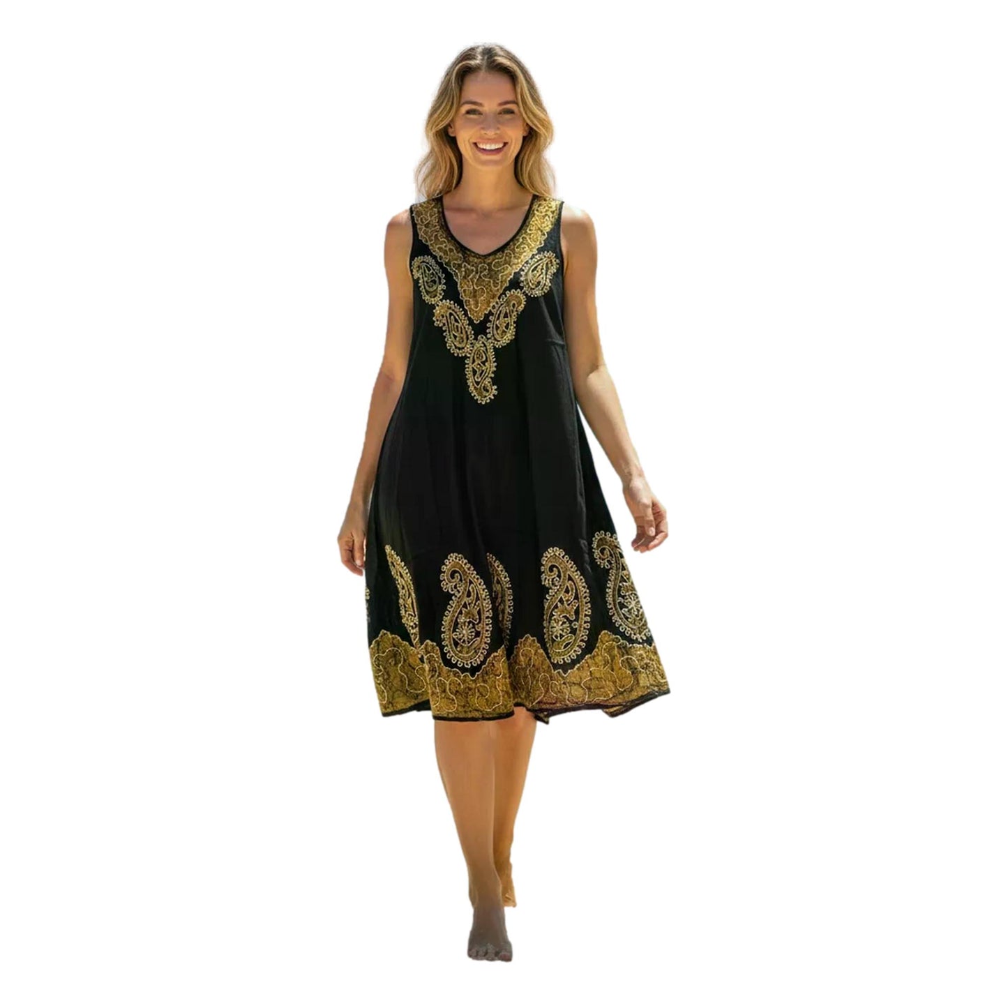 Batik Embroidered  Umbrella Dress