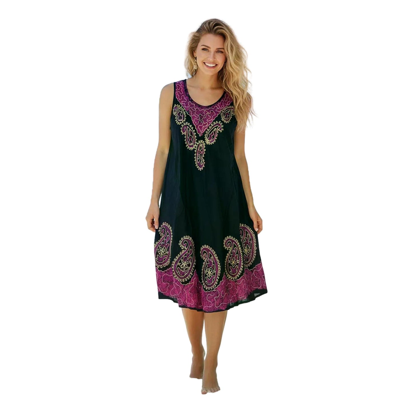 Batik Embroidered  Umbrella Dress
