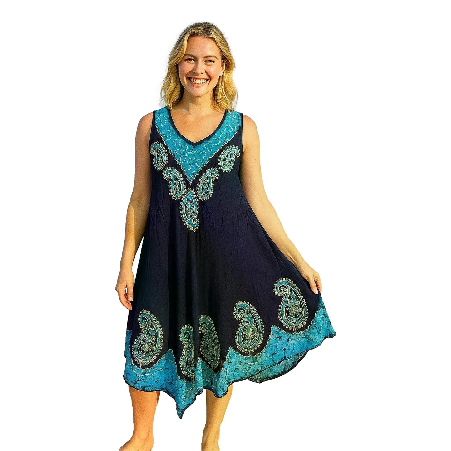 Batik Embroidered  Umbrella Dress