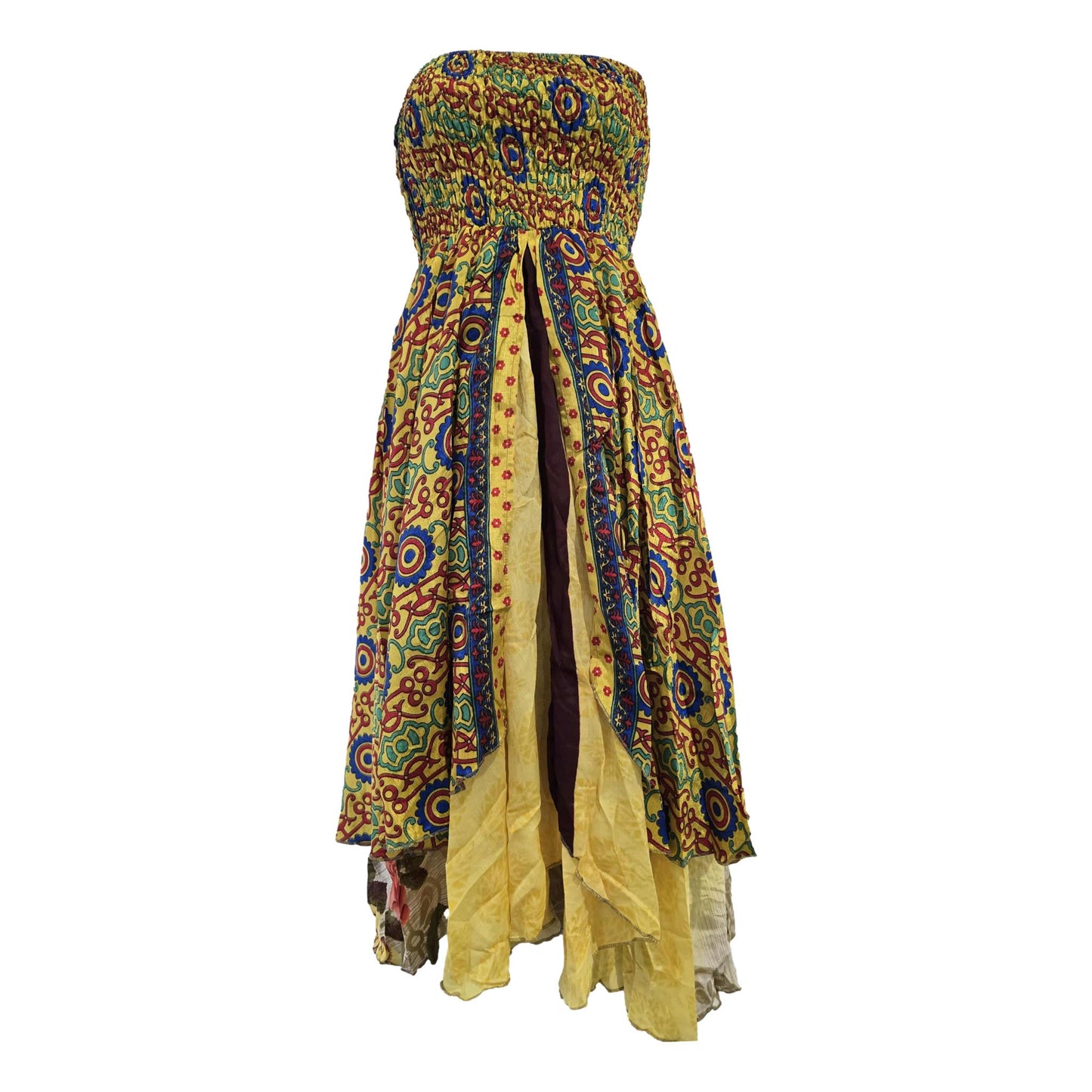 Floral Two Layer Silk Style Sari Viscose Summer Strapless Dress or Skirt