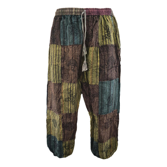 Stone Washed Block Print Harem Pants