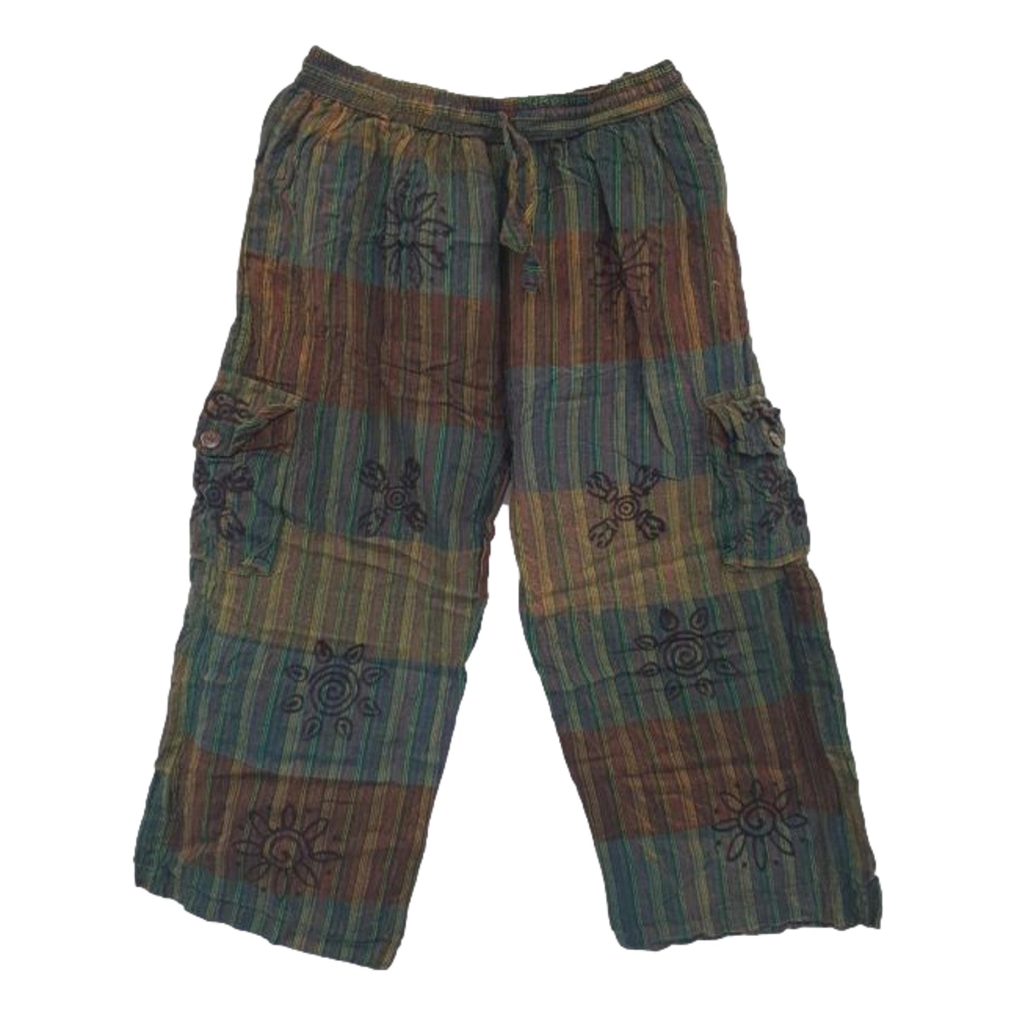 Stonewashed Block Print 3/4 Pants