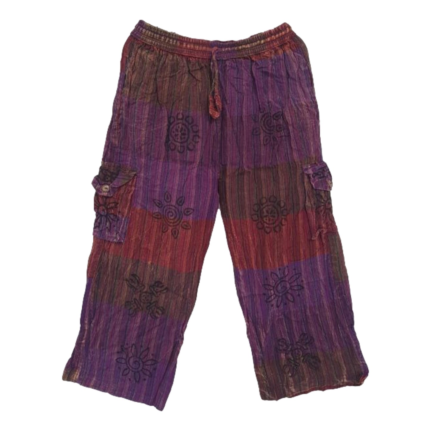 Stonewashed Block Print 3/4 Pants