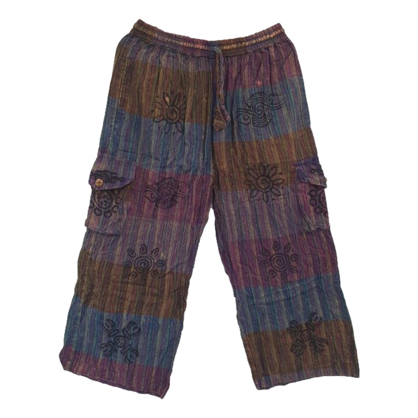 Stonewashed Block Print 3/4 Pants