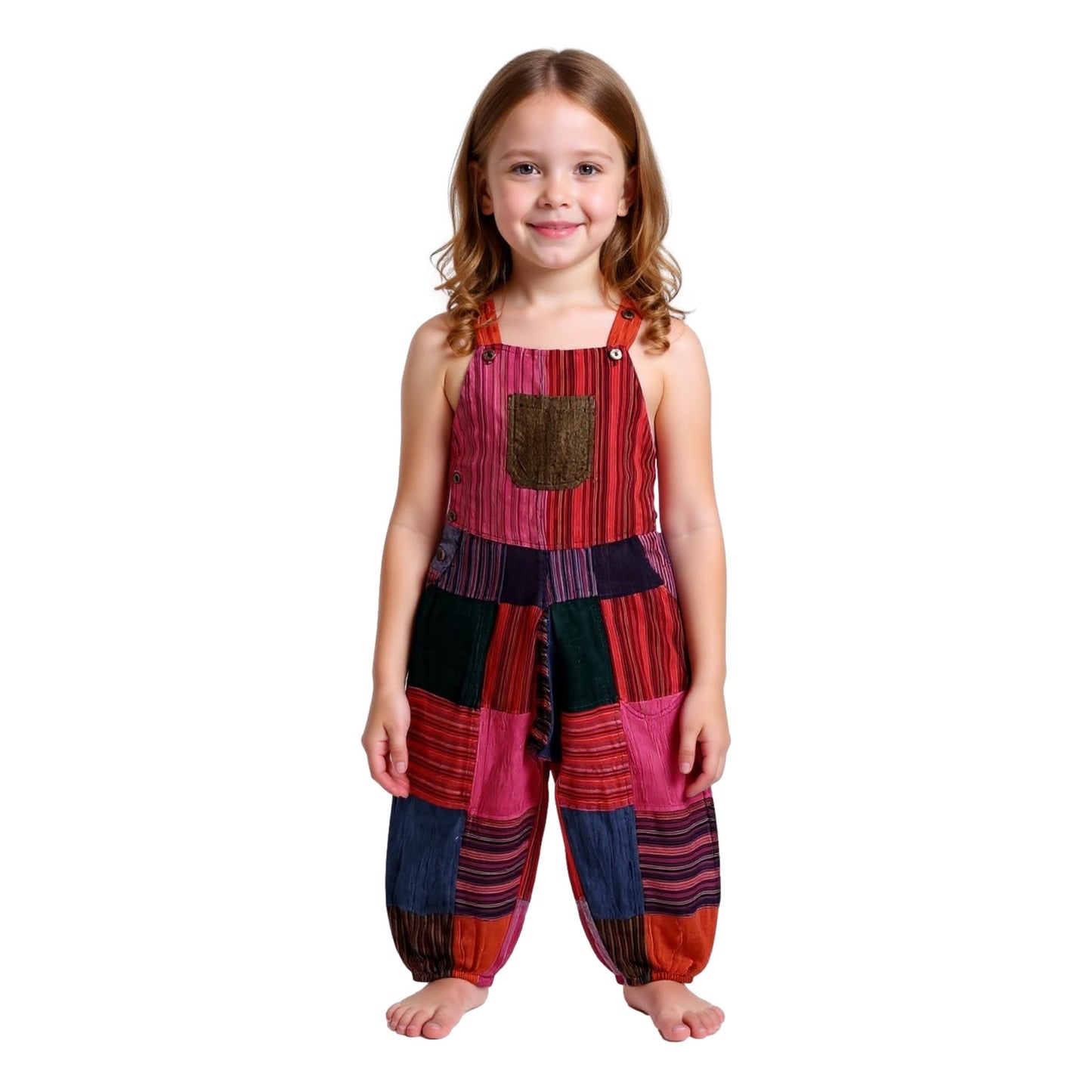 Kids Cotton Stonewashed Patch Overalls