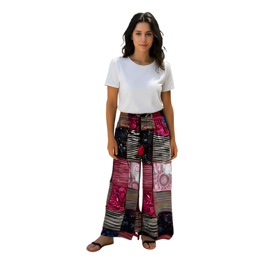 Cotton Wide Leg Patch Pants