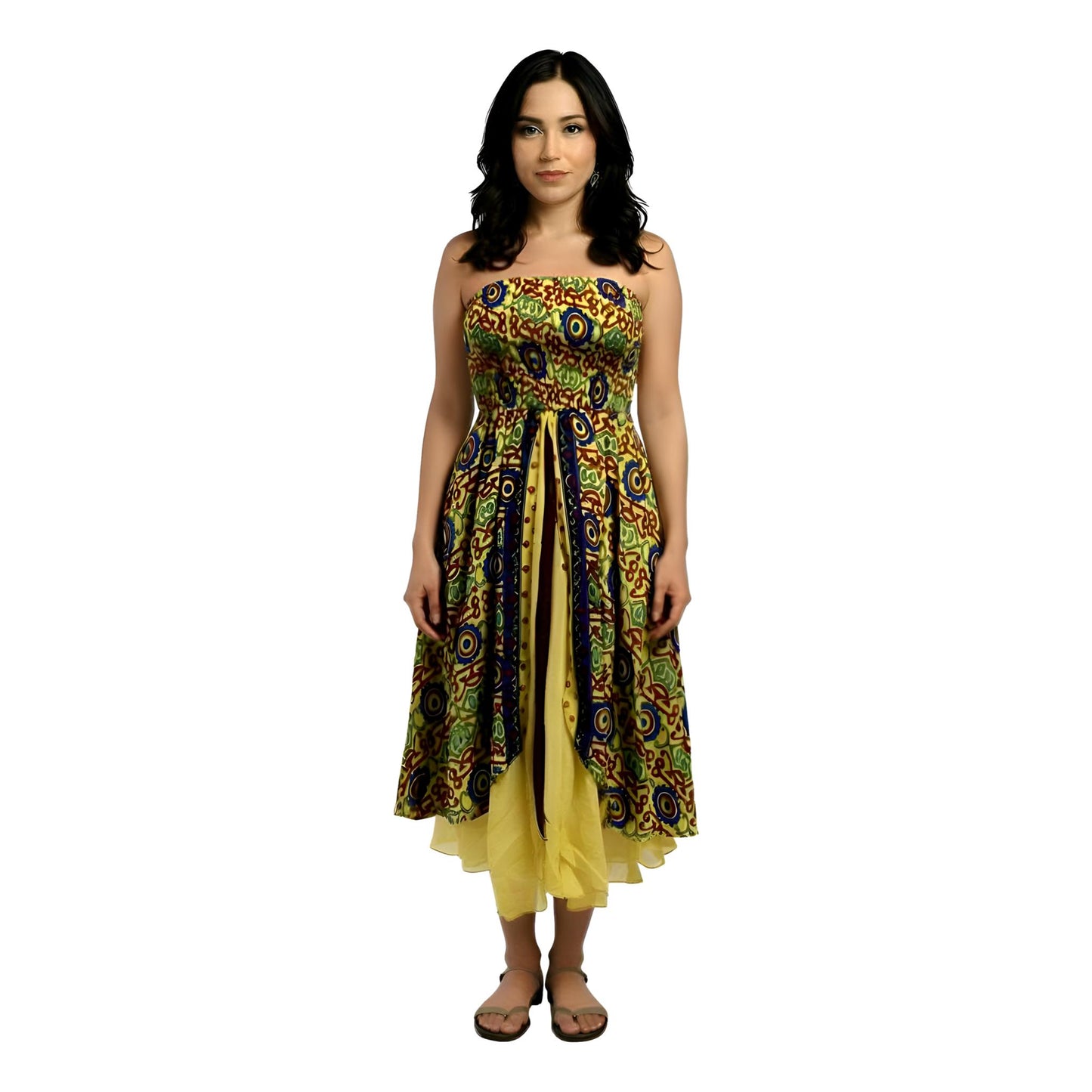 Floral Two Layer Silk Style Sari Viscose Summer Strapless Dress or Skirt