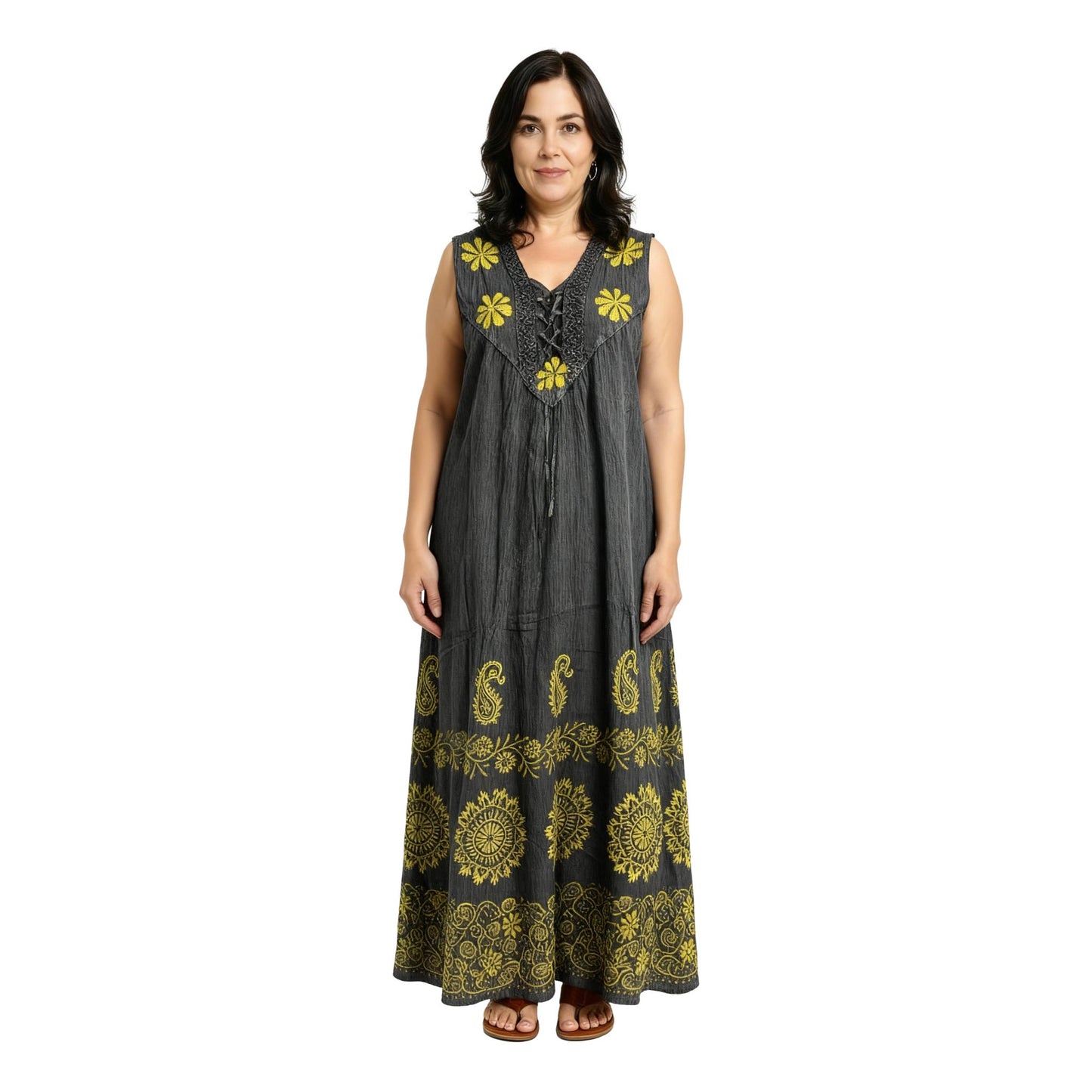 Boho Embroidered block Print Maxi Dress
